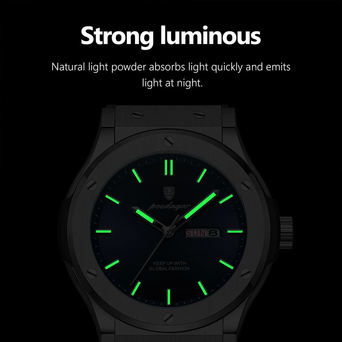 Poedagar Luxury Quartz Men's Watch Date Week Waterproof Luminous Quartz Watches Sports Silicone Strap Watch for Men