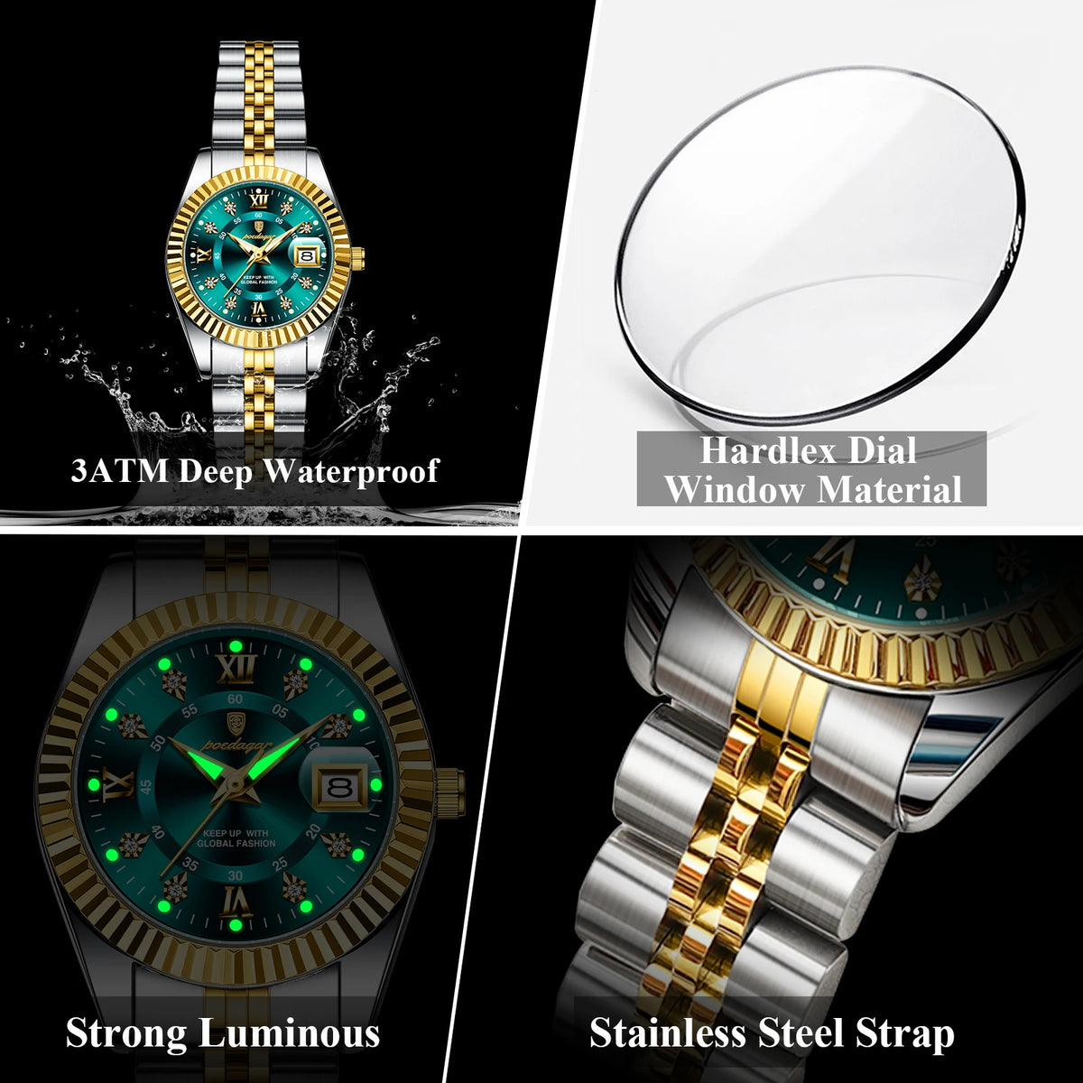 Poedagar Luxury Couple Watch Set for Men and Women Stainless Steel Quartz Calendar Waterproof Wrist Watch
