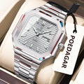 Poedagar 672 Men's Watch Luxury Business Stainless Steel Quartz Wristwatch Square Case Waterproof Luminous DateWatch for Men