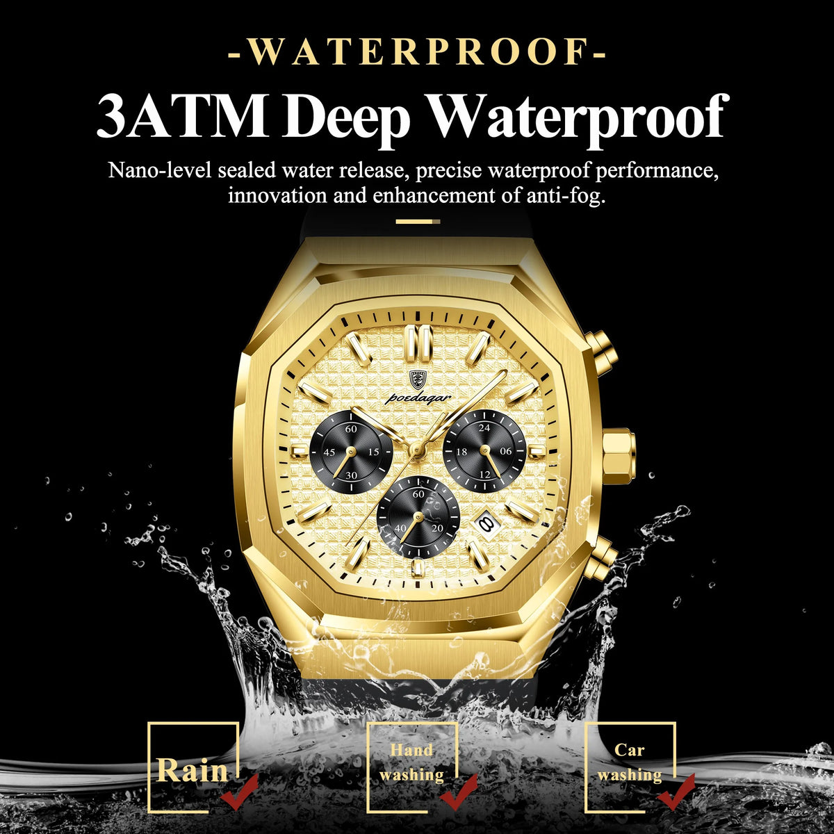 Poedagar 893 Luxury Mens Watches Silicone Strap Sports Wristwatch Montre Waterproof Luminous Chronograph Quartz Watches for Men