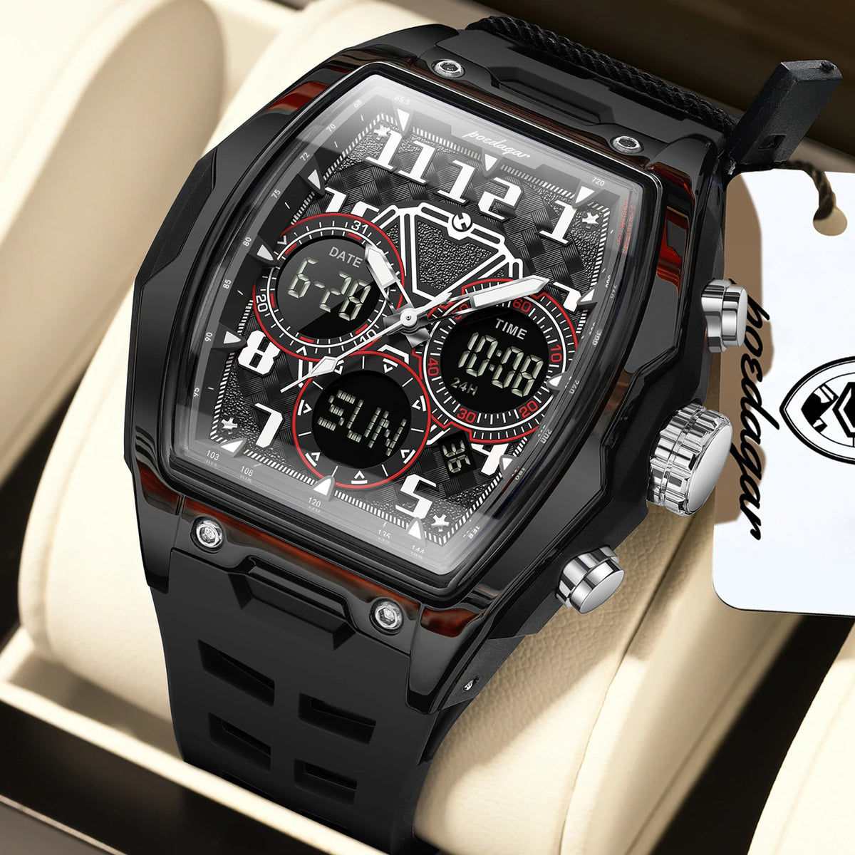 Poedagar 636 Men's Watch Analog-Digital Silicone Strap Quartz Watches Trendy Sport Dual Display Montre Waterproof Luminous Watch