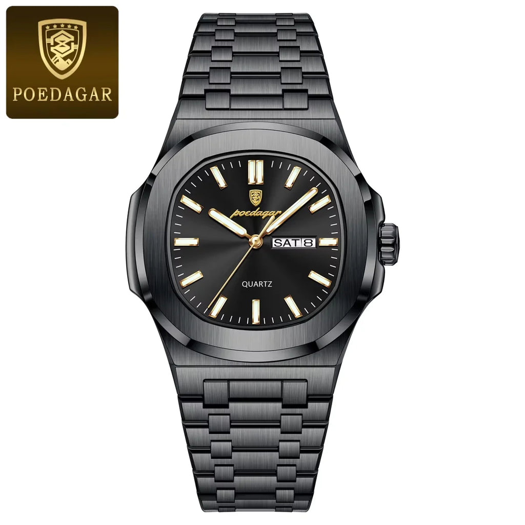 Poedagar 853 Luxury Men Watch Stainless Steel Calendar Quartz Business Wristwatch Luminous Waterproof Daily Wear Montre Reloj