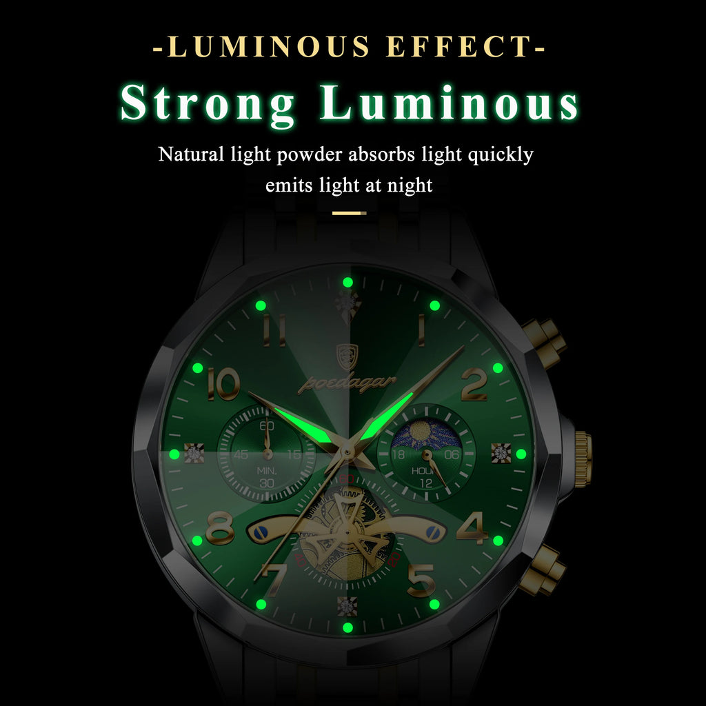 Watch for Men Luxury Poedagar 939 Stainless Steel Chronograph Men's Quartz Watches Luminous Waterproof Watch for Men Orologio