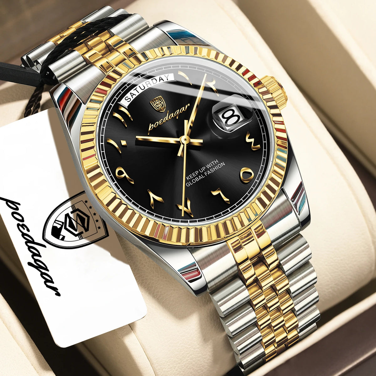 Poedagar 845 Arabic Dial Classic Design Men Watches Stainless Steel Band Waterproof Luxury Quartz Wristwatch Watch for Man