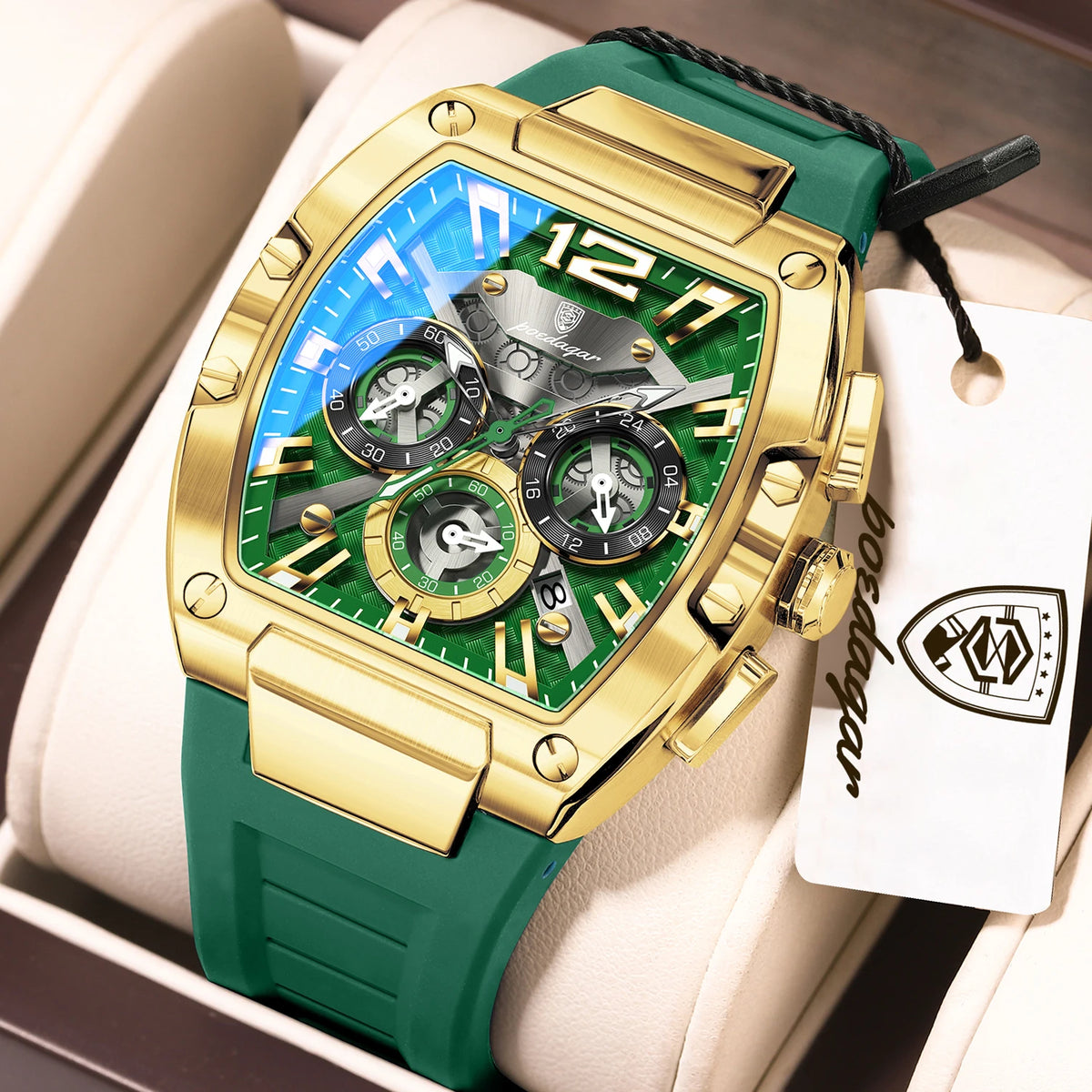 Poedagar 9051 Men Chronograph Quartz Watch Luxury Sport Orologio Waterproof Luminous Reloj Hombre Silicone Strap Watch for Men