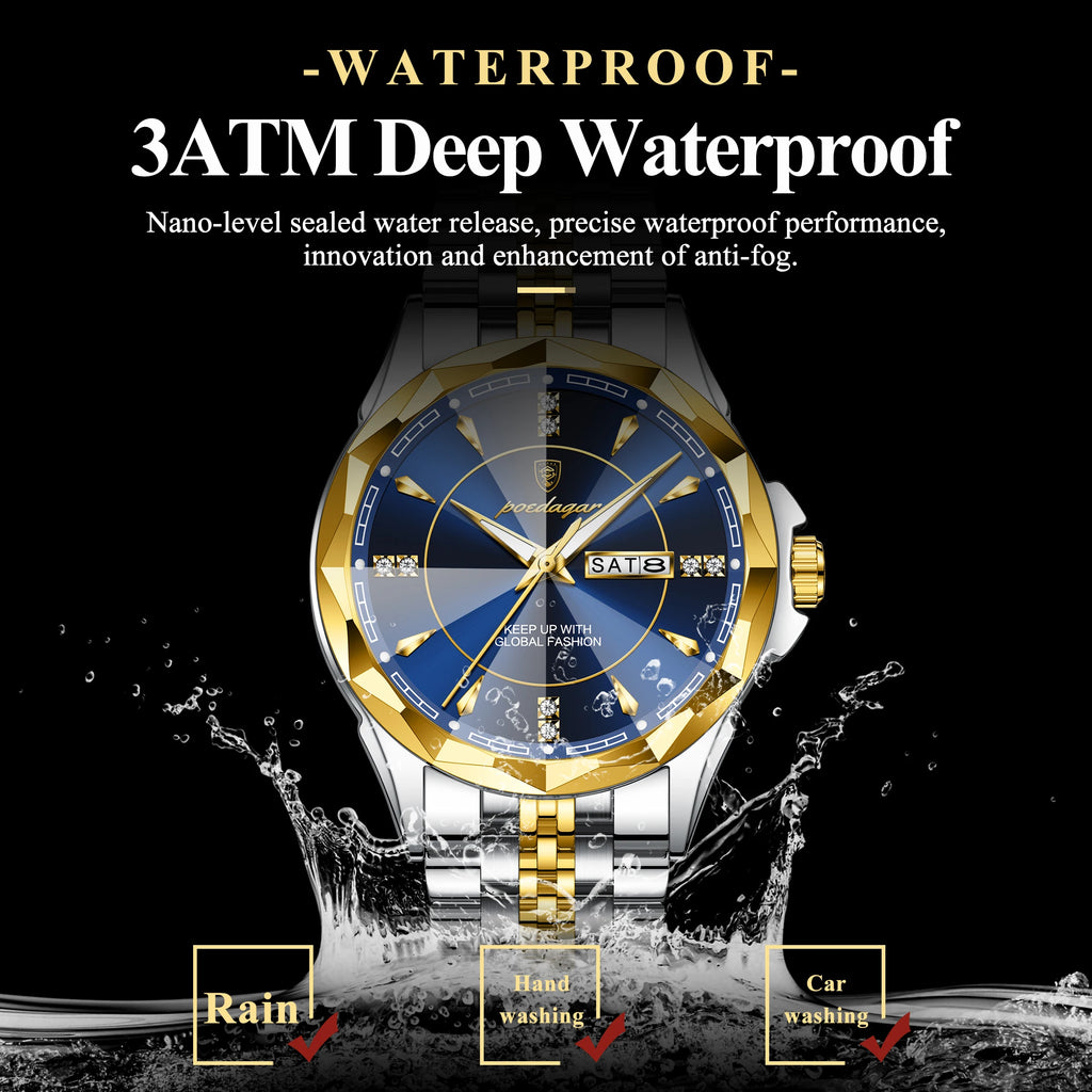 Poedagar 674 Luxury Business Stainless Steel Strap Men Quartz Watches 30M Waterproof Luminous Calendar Watch for Men
