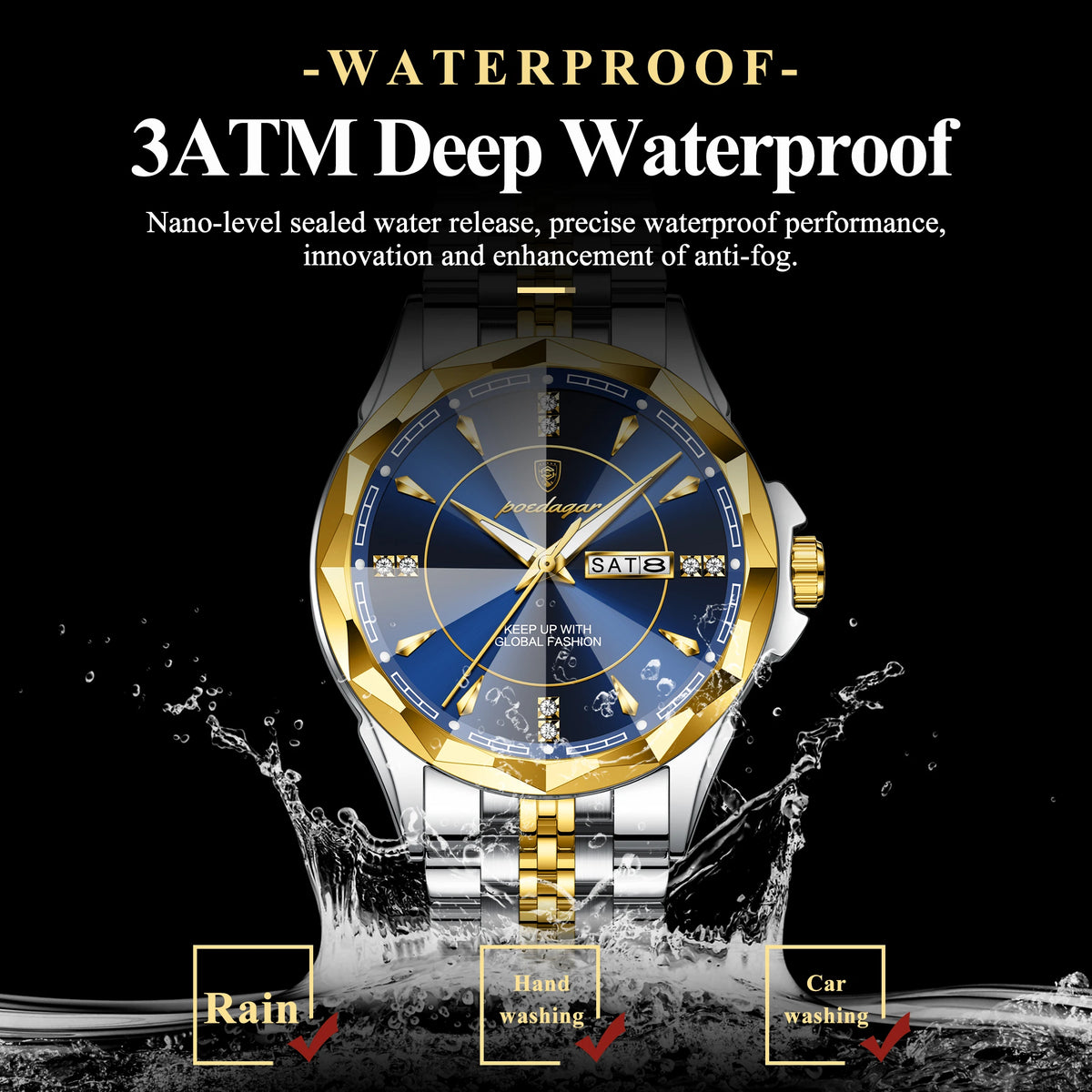 Poedagar 674 Luxury Business Stainless Steel Strap Men Quartz Watches 30M Waterproof Luminous Calendar Watch for Men