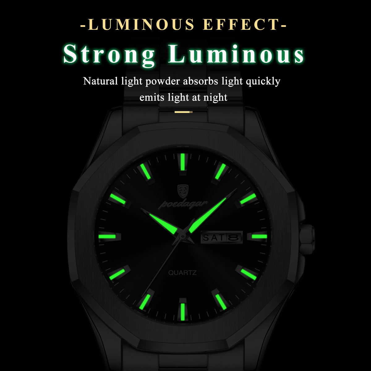Poedagar 875 Luxury Mens Watch Business Octagonal Case Stainless Steel Quartz Watch Reloj Luminous Waterproof Wristwatch for Men
