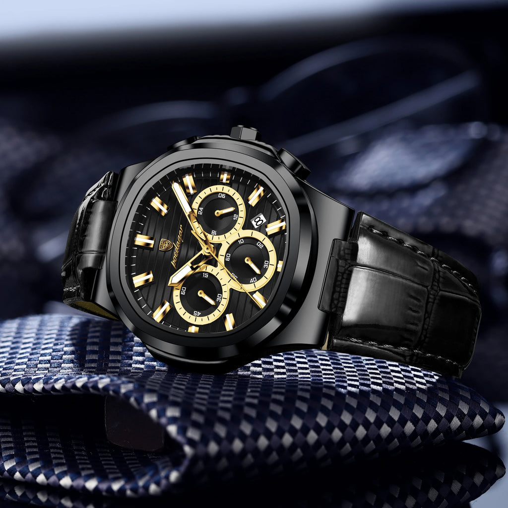 Poedagar 834 Luxury Business Quartz Watch for Men Leather Strap Waterproof Chronograph Wrist Watch Wholesale Relogio Masculino
