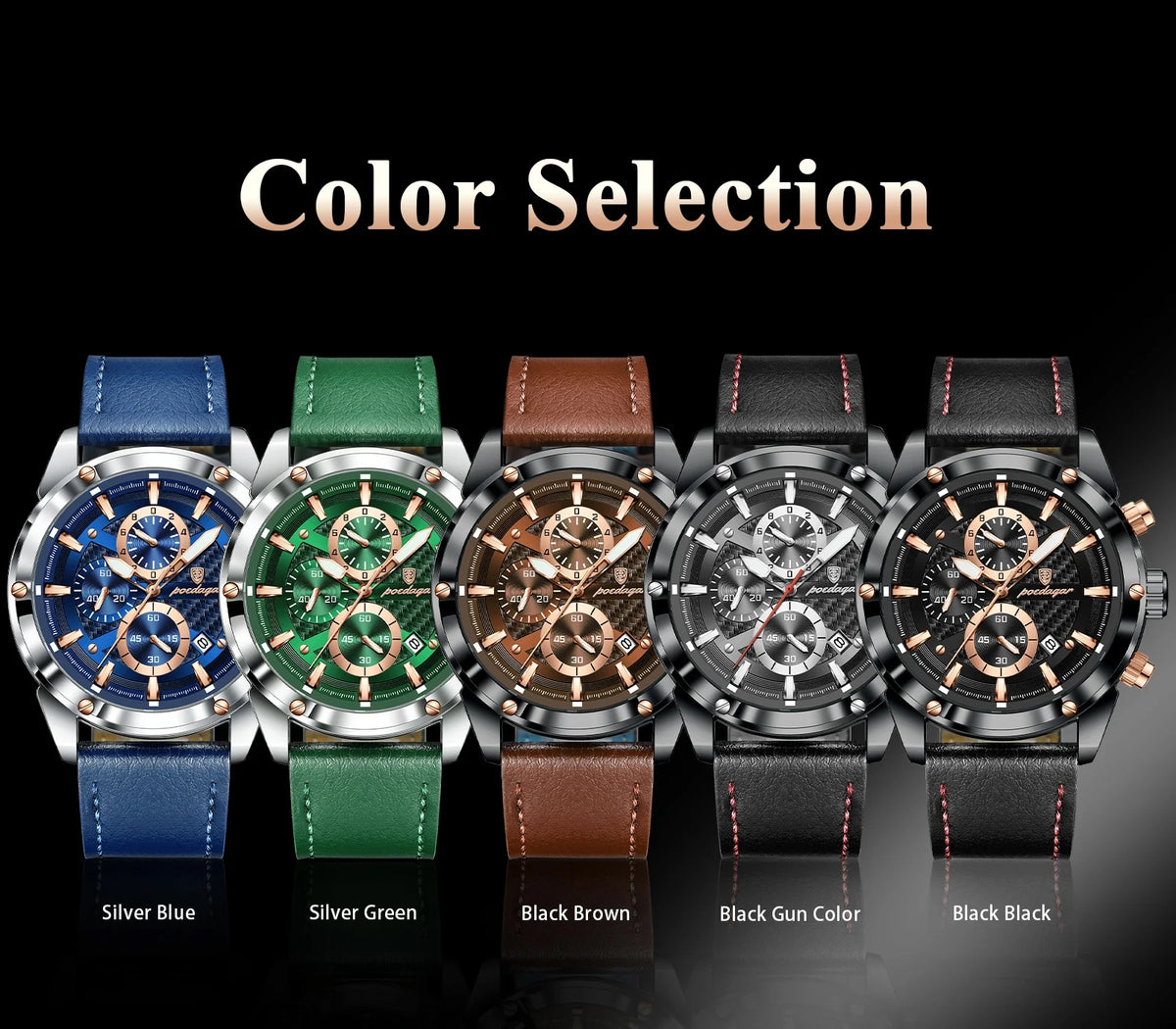 Poedagar 860 Luxury Men's Watch Sports Chronograph Quartz Wristwatch Waterproof Luminous Montre Leather Strap Watches for Men