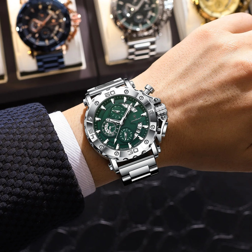 Poedagar 892 Luxury Men Watches Business Stainless Steel Bracelet Reloj Waterproof Luminous Chronograph Quartz Watch for Men