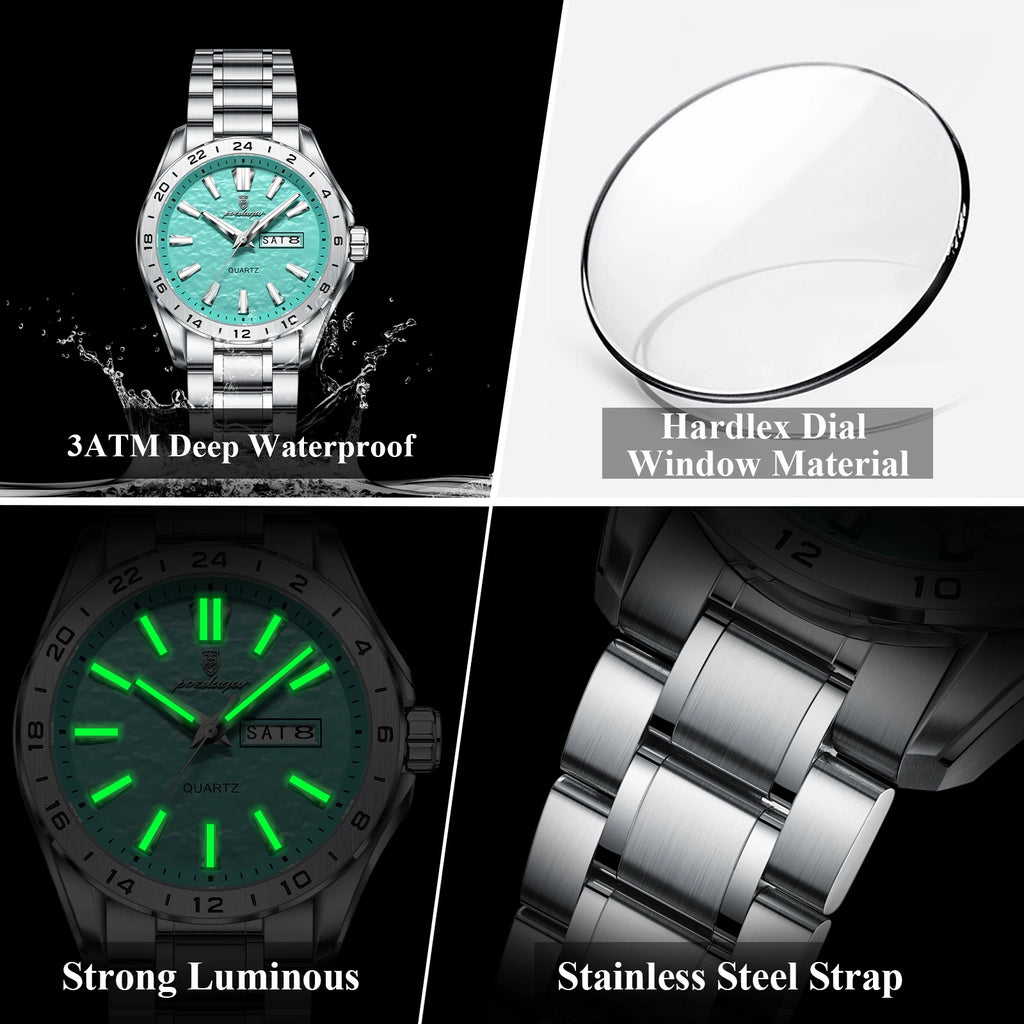 Poedagar 683 Waterproof Luminous Business Stainless Steel Strap Men's Quartz Watch with CE Certified