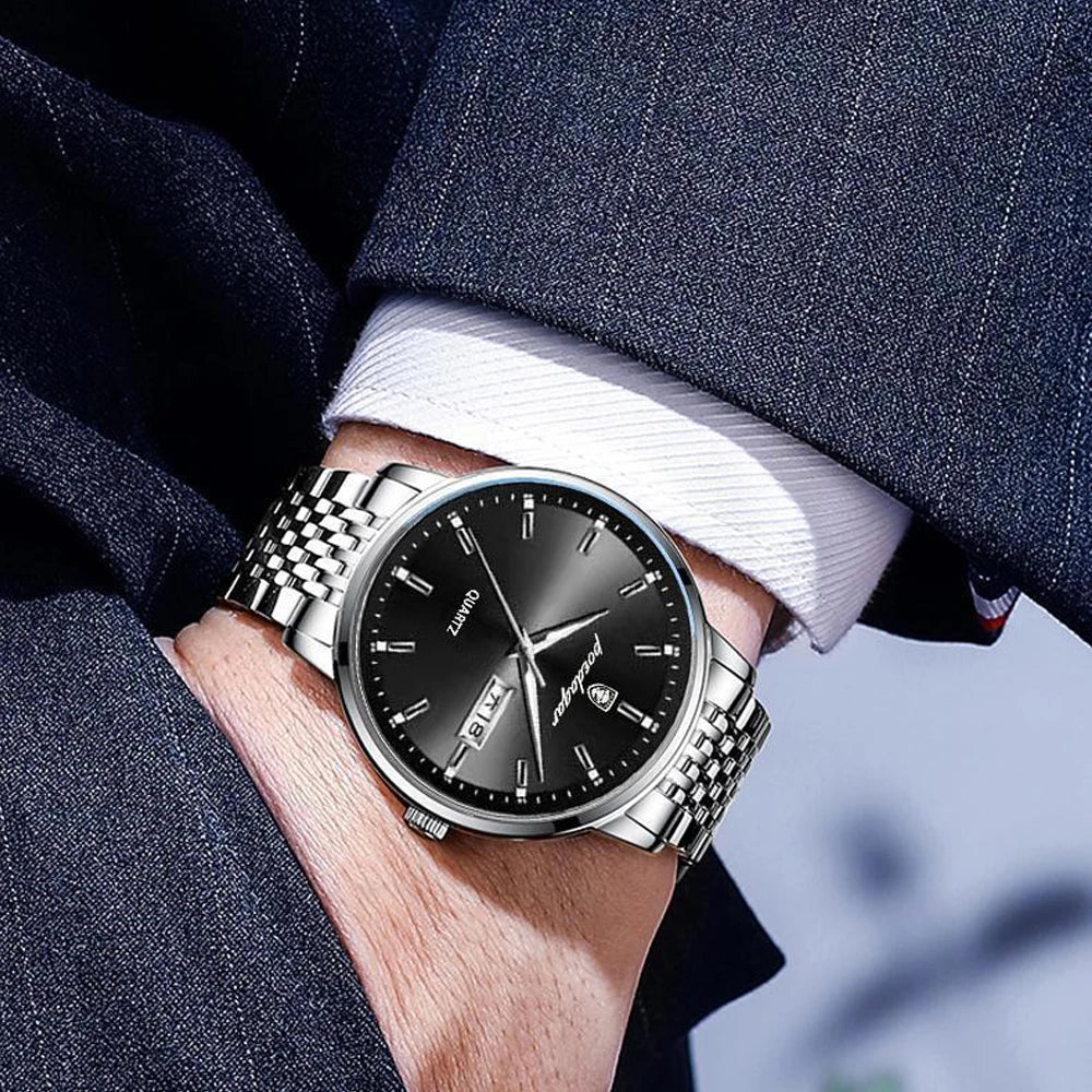 Poedagar Luxury Business Quartz Watches Stainless Steel Relojes Hombre Calendar Waterproof Watch for Men