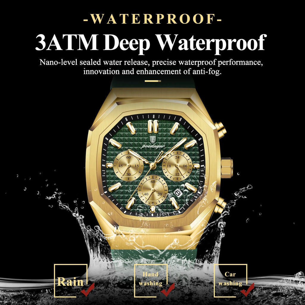 Poedagar 893 Luxury Men's Chronograph Watch Sports Silicone Strap Quartz Watch Montre Waterproof Luminous Wristwatch for Men