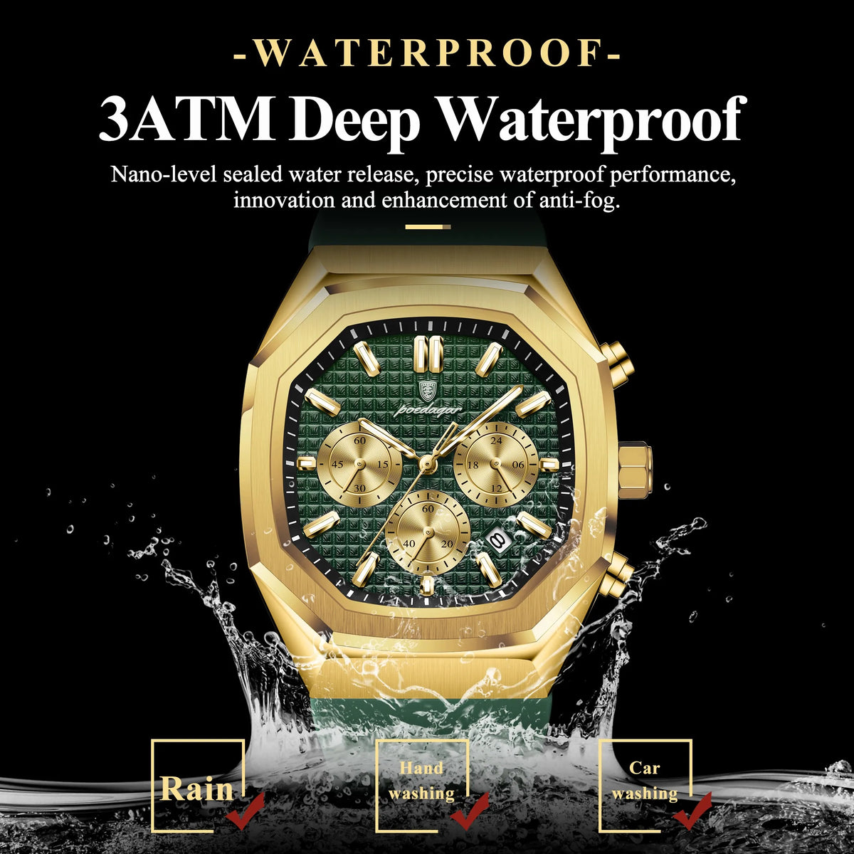 Poedagar 893 Luxury Men's Chronograph Watch Sports Silicone Strap Quartz Watch Montre Waterproof Luminous Wristwatch for Men