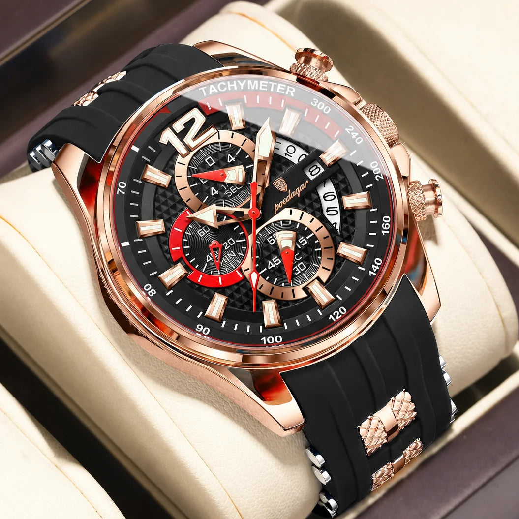 Poedagar 898 Men Sports Watch Chronograph Quartz Wristwatch Silicone Strap Trendy Reloj Luminous Waterproof Watch for Men