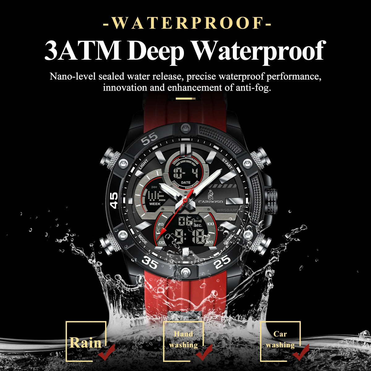 CAREKISO C105 Men Big Dial Silicone Strap Casual Quartz Watch Luminous Waterproof Watch for Men