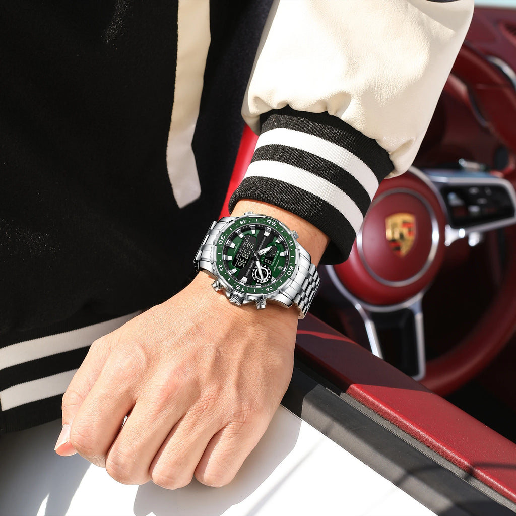 Poedagar E122 Luxury Men Watch Multifunction LED Display Alarm Luminous Waterproof Chronograph Stainless Steel Montre Wristwatch