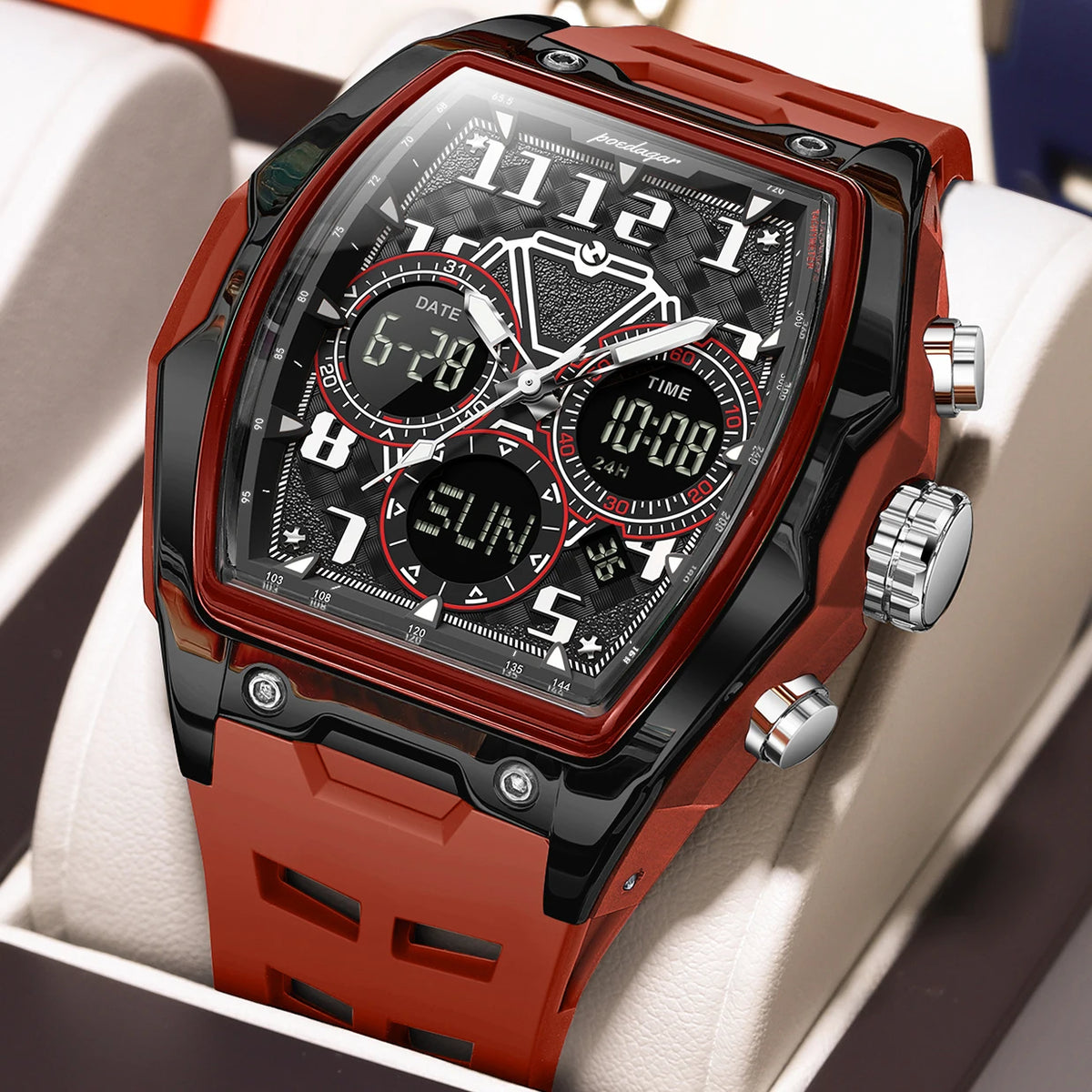 Poedagar 636 Sport Wrist Watch for Men Analog-Digital Quartz Watches Silicone Strap Montre Water Resistant Luminous Men's Watch