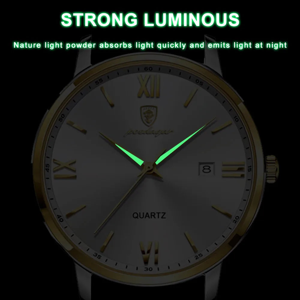 Poedagar Classic Leather Quartz Watches Fashion Calendar Watches Men Wrist Waterproof Watch for Men Wholesale