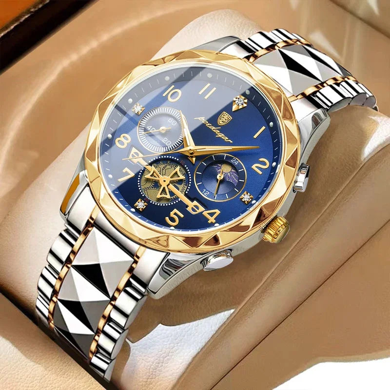 Poedagar 972 Fashion Luxury Chronograph Men Quartz Watches Waterproof Luminous Stainless Steel Watches for Men Factory Wholesale