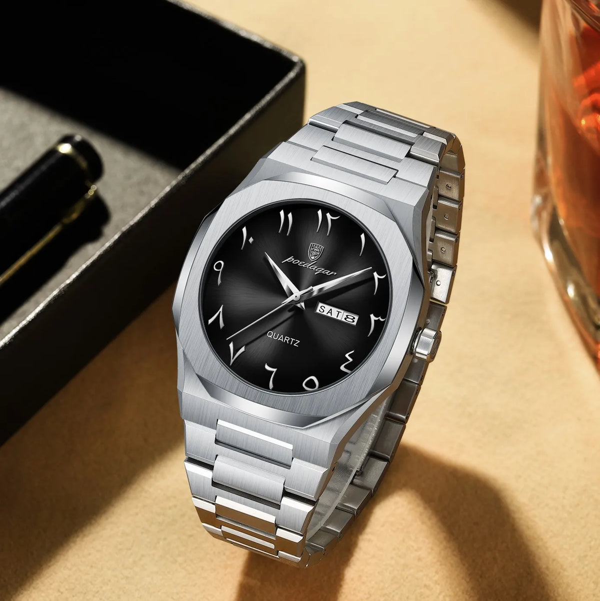 Poedagar 830 Classic Men's Watch Luxury Arabic Dial Waterproof Stainless Steel Wholesale Quartz Watches for Men Ready to Ship