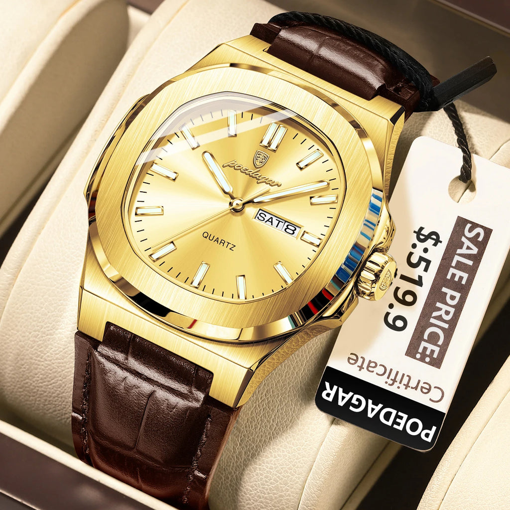 Poedagar 853 Luxury Men Watch Luminous Waterproof Calendar Fashion Quartz Wristwatch Business Leather Montre Relojes Hombre