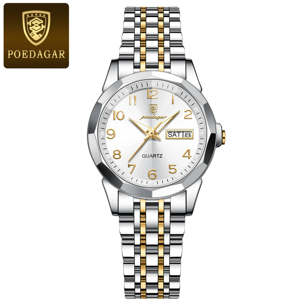 Poedagar 3078 Wholesale Stainless Steel Women Wrist Watch Luminous Waterproof Calendar Ladies Quartz Watches