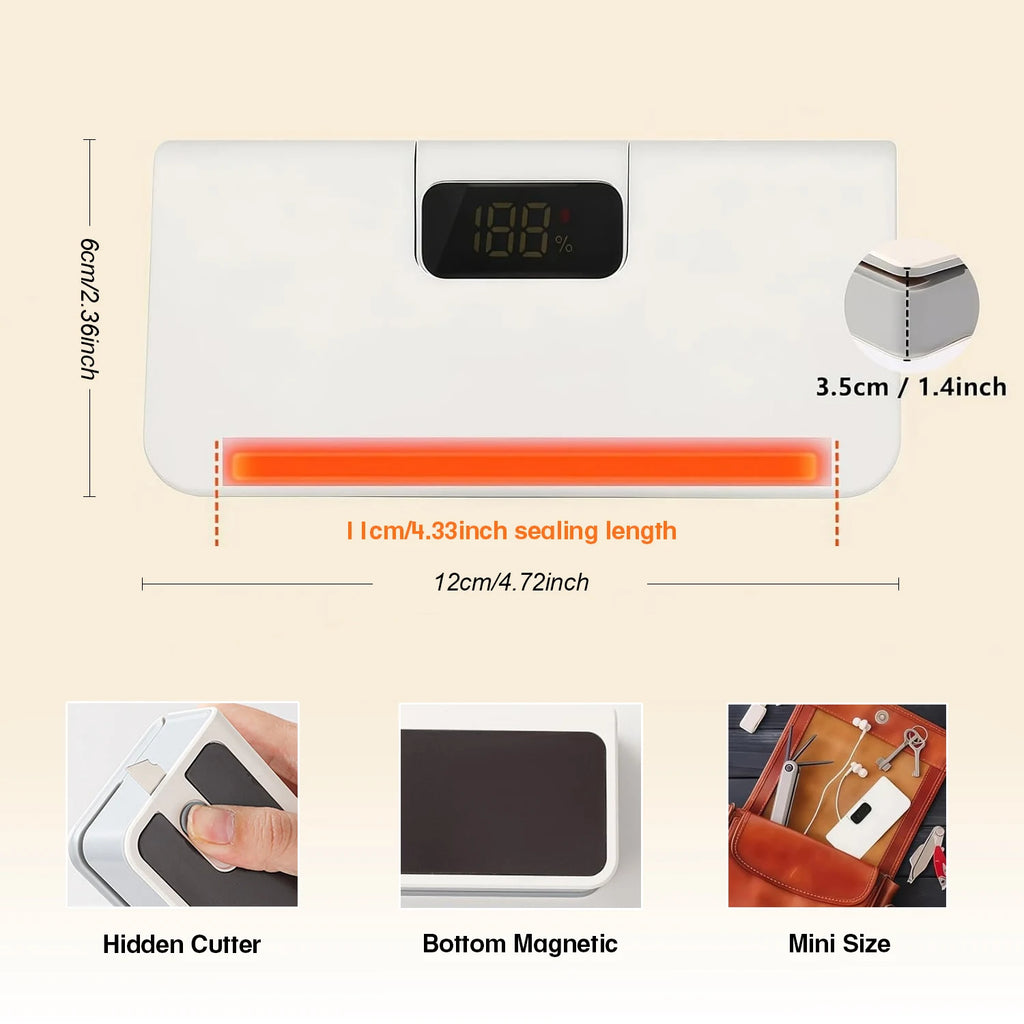 Hand Held Mini Sealing Machine Low Noise Multifunctional USB Rechargeable Plastic RV Ready Snack Bags Food Preservation 1500mAh