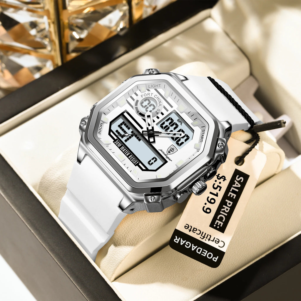 Poedagar 993 Silicone Waterproof Men Digital Quartz Chronograph Relojes LED Dual Time Display Electronic Men's Watch