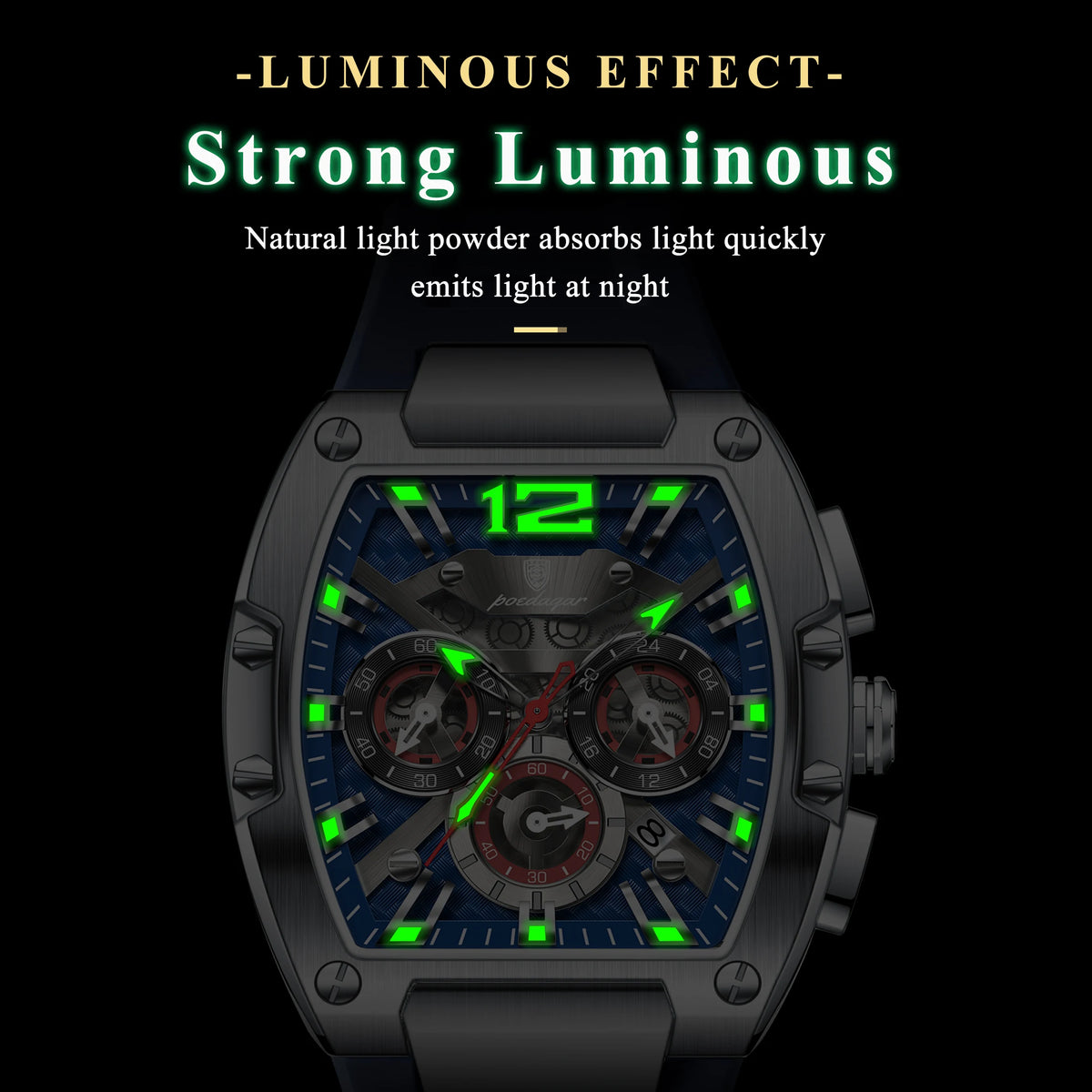 Poedagar 9051 Luxury Sport Multifunctional Waterproof Silicone Strap Men Chronograph Quartz Watch