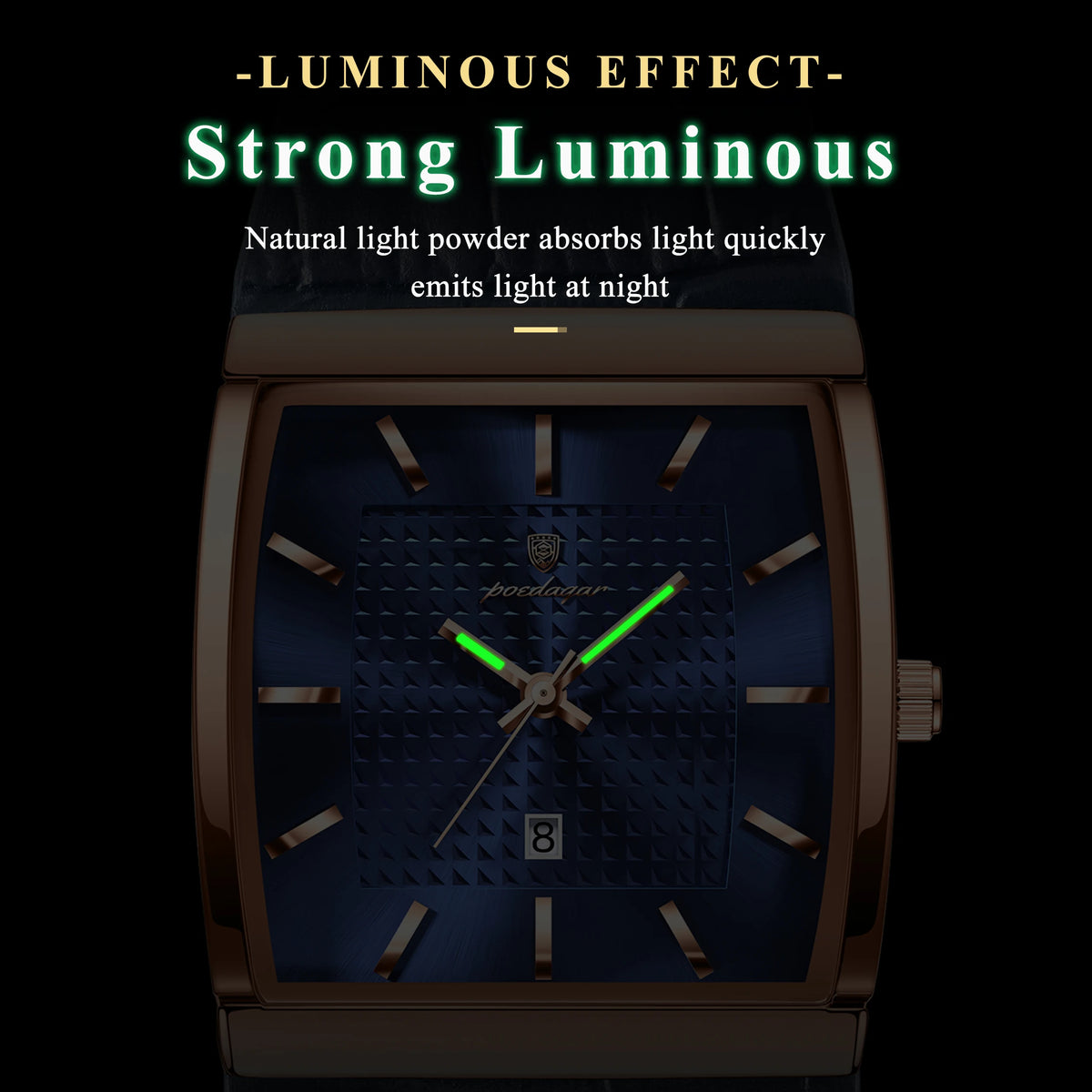 Poedagar 885 Men's Leather Quartz Watch Luminous Date Display Waterproof Luxury Fashion Watch Square Watch for Men