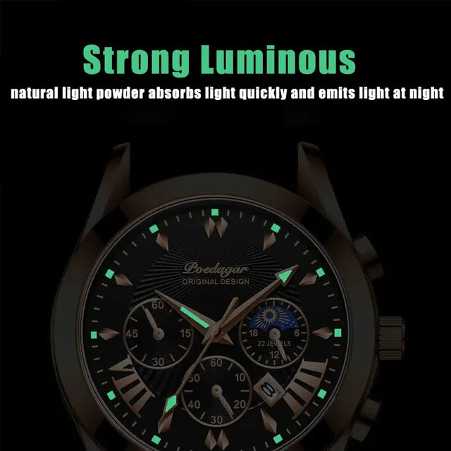 Poedaga Top High Quality Sport Watch for Men WaterproofStainless Steel Fashion Men Wrist Luminous Date Quartz Watches