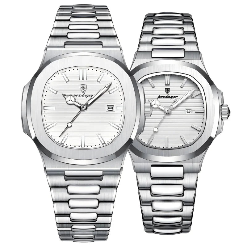 Poedagar Luxury Couple Watches for Lovers Waterproof Luminous Stainless Men and Women Quartz Watches