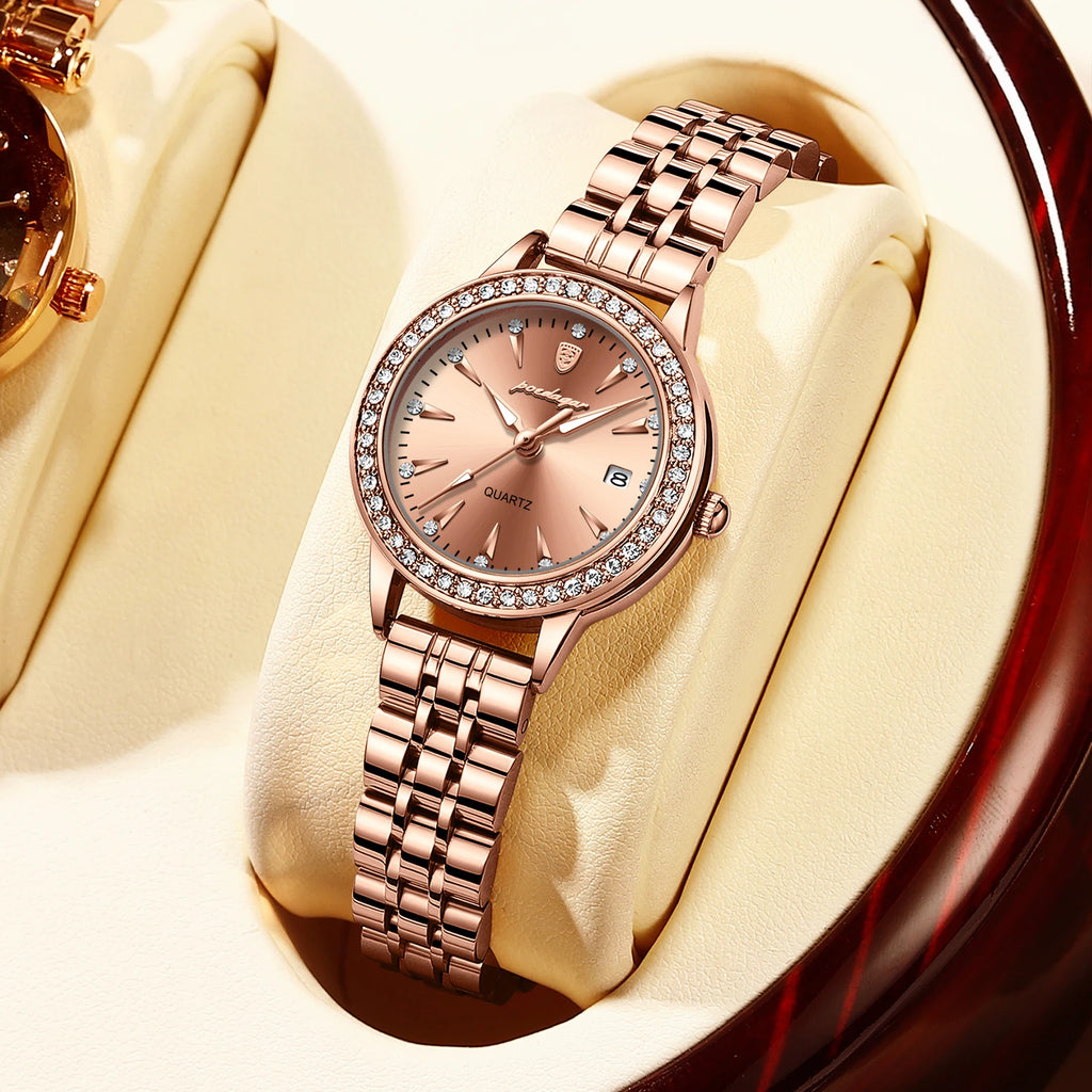 Poedagar Luxury Rose Gold Stainless Steel Ladies Wristwatch Diamond Quartz Watches Wristwatch Waterproof Date Watch Women