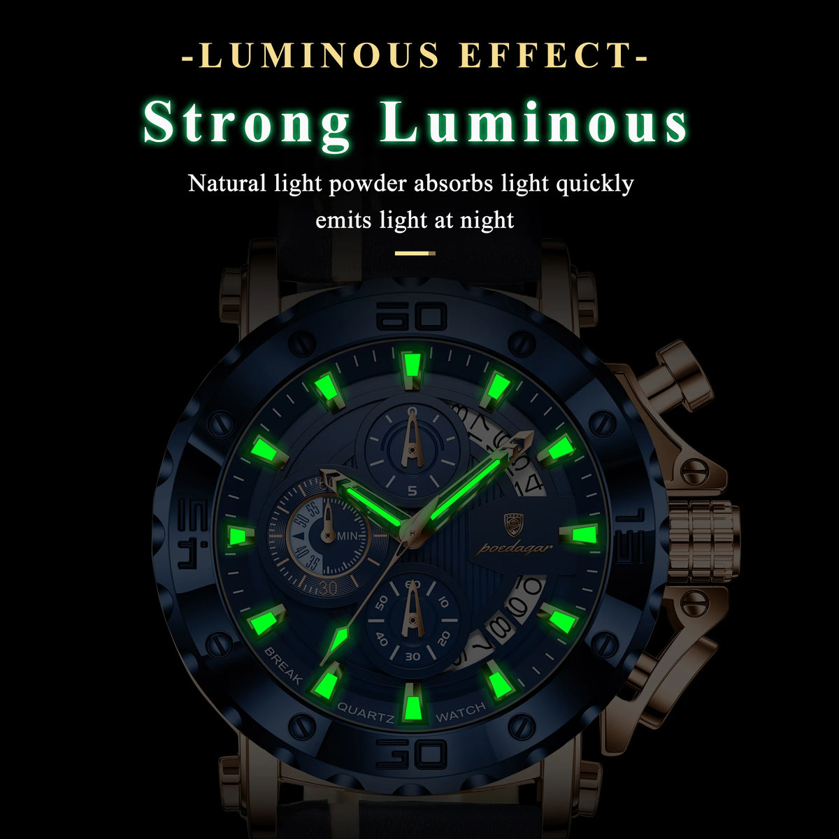 Poedagar 892 Luxury Chronograph Leather Men's Quartz Watches Reloj Luminous Waterproof Watch for Men