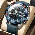 POEDAGAR E125 Men Quartz Watch Dual Display Digital Analog Luminous Leather Strap Sports Wristwatch