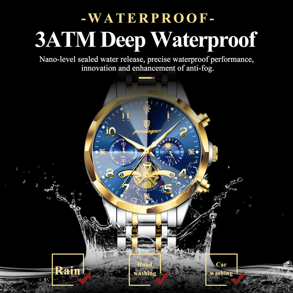 Poedagar 939 Men's Watch Luxury Luminous Waterproof Quartz Watches Stainless Steel Chronograph Watch for Men Reloj Hombre