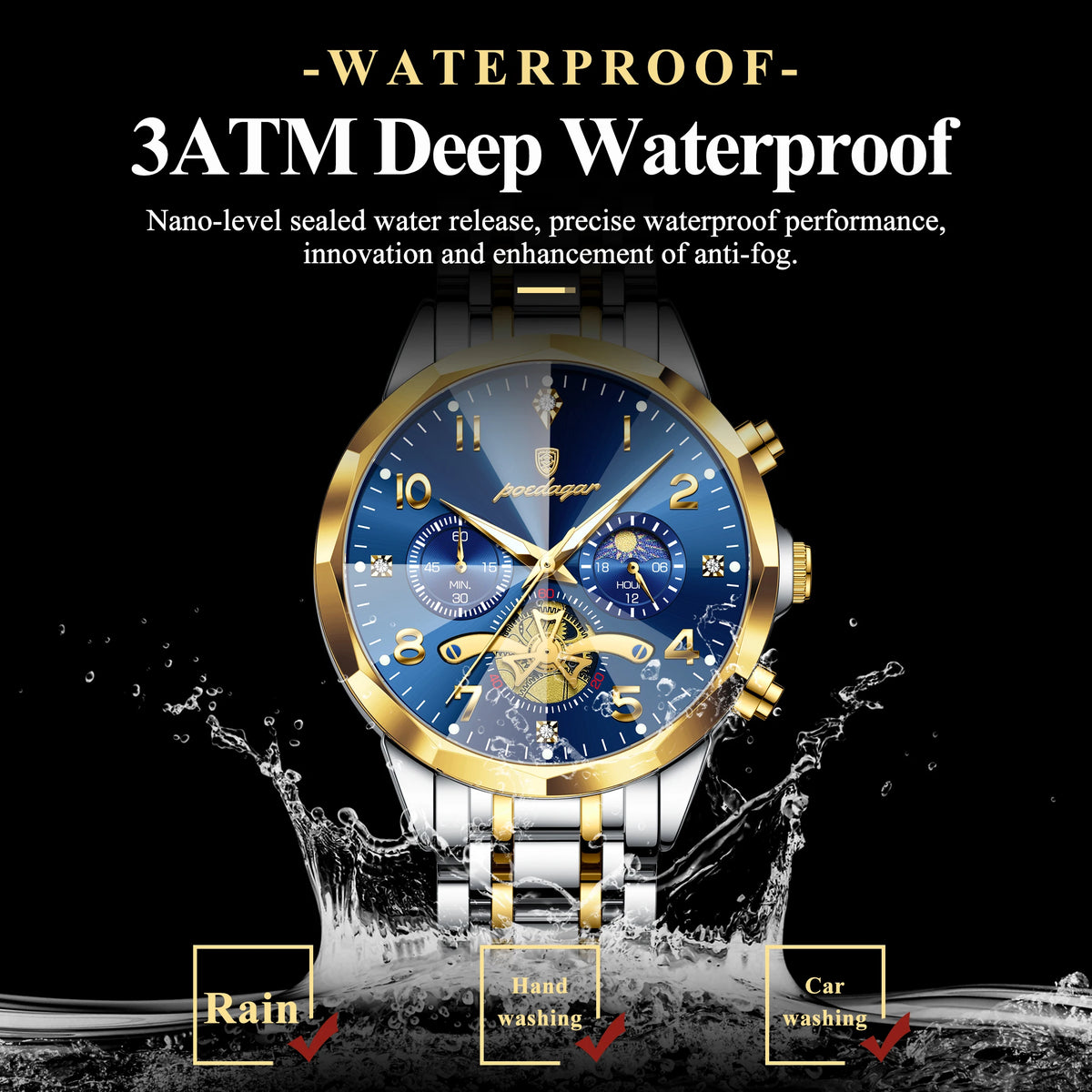 Poedagar 939 Men's Watch Luxury Luminous Waterproof Quartz Watches Stainless Steel Chronograph Watch for Men Reloj Hombre
