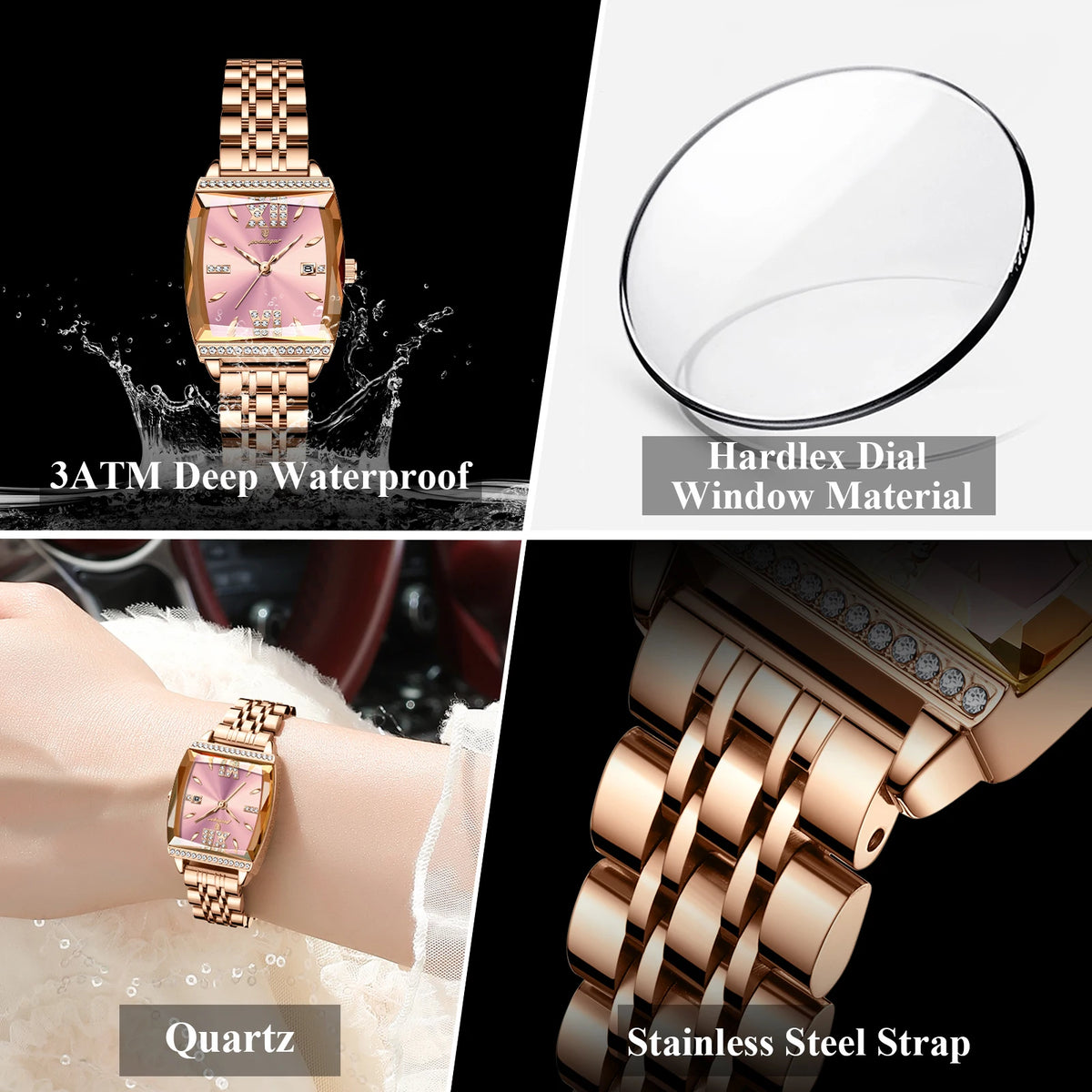 Poedagar 795 Womens Watch Luxury Diamond Waterproof Ladies Wristwatches Luminous Stainless Steel Bracelet Quartz Watch for Women