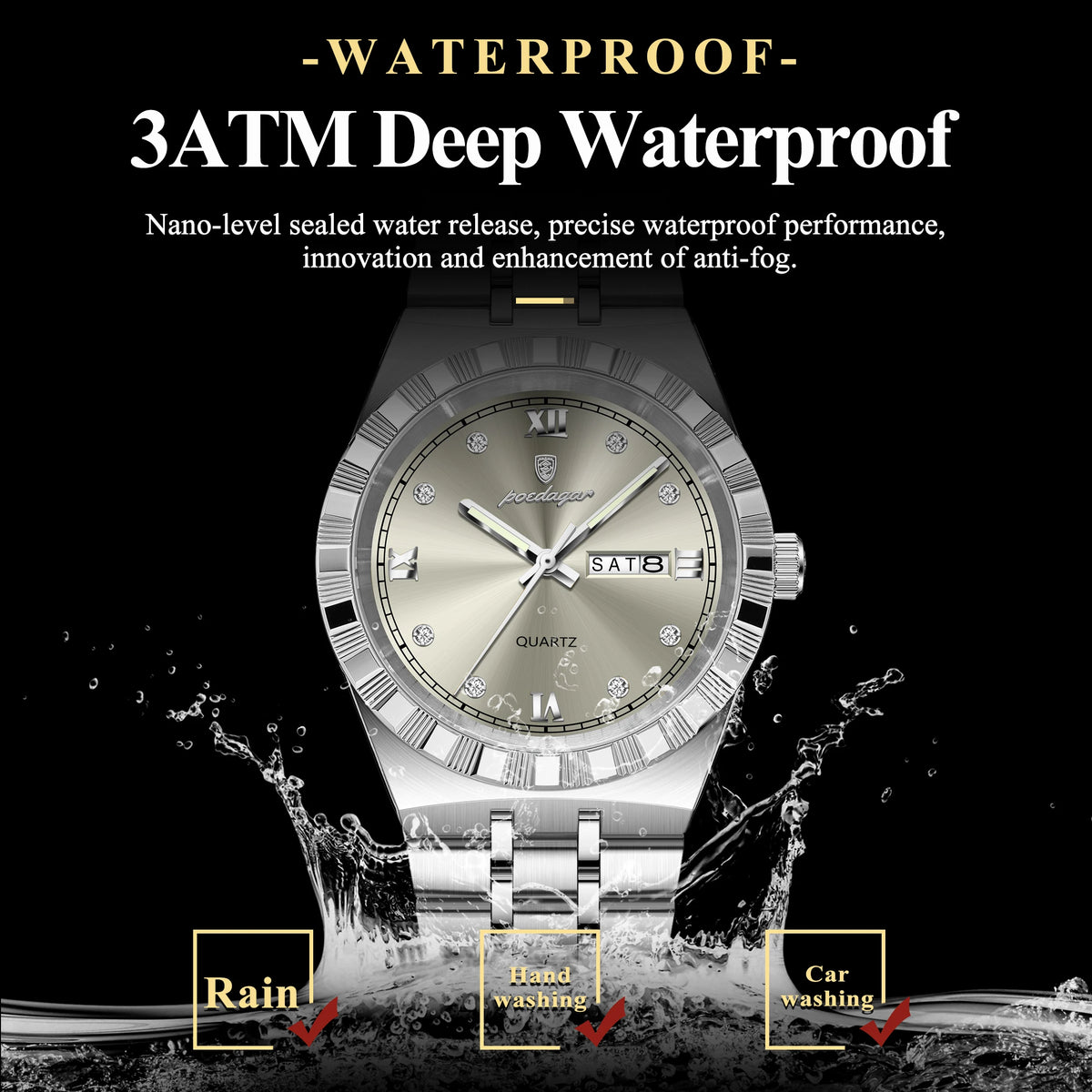 Poedagar 872 Luxury Men's Quartz Watches Business Week Date Waterproof Luminous Reloj Stainless Steel Casual Wristwatch for Men