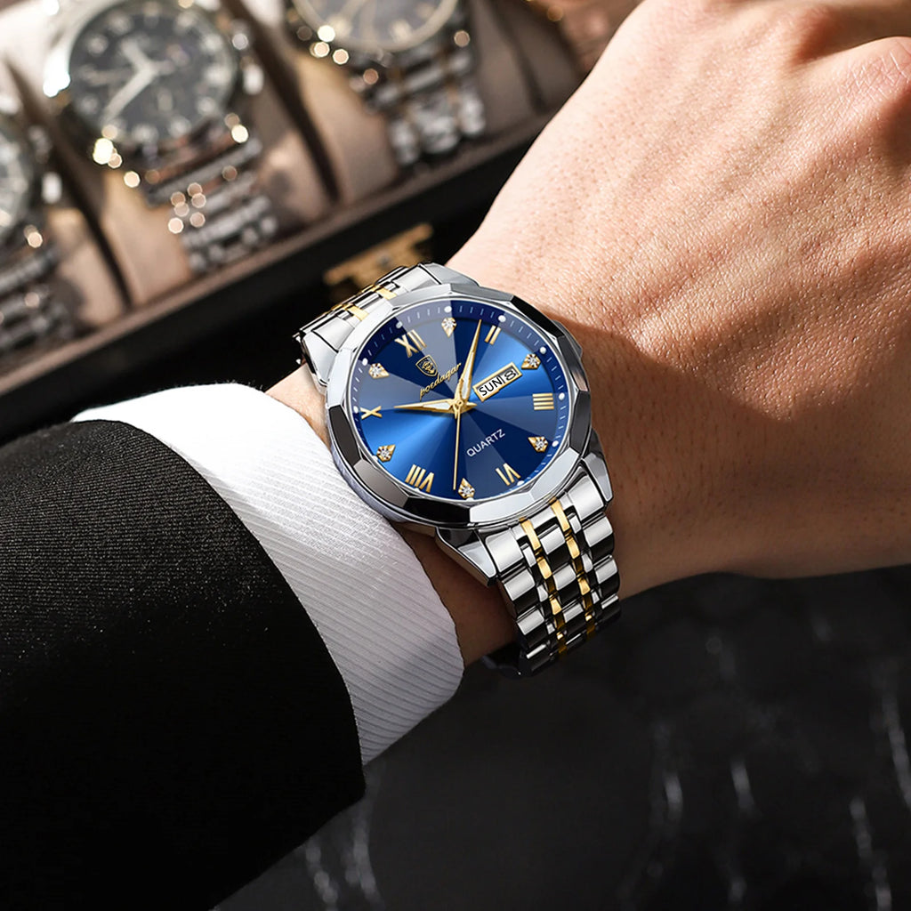 Poedagar 2023 Men Watch Fashion Stainless Steel Quartz Watch Wrist Waterproof Luminous Date Watch for Men