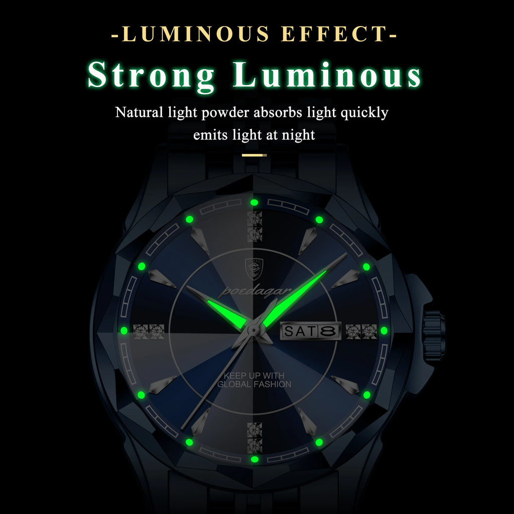 Poedagar 674 Luxury Business Men Watches Stainless Steel Quartz Wristwatch 30M Waterproof Luminous Calendar Reloj Watch for Men