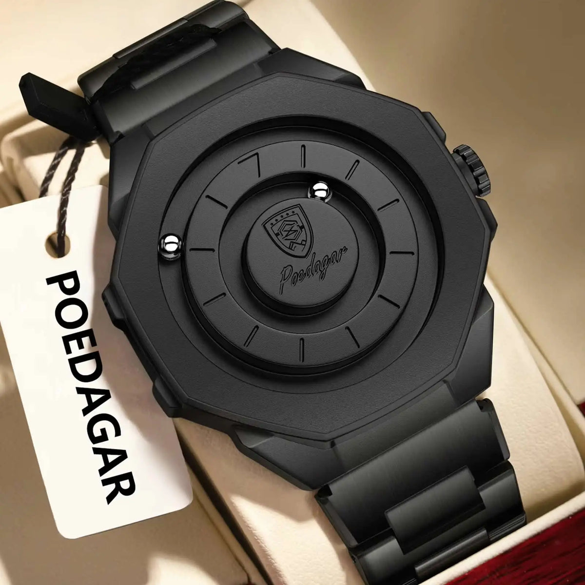 For 670 Black Magnetic Ball Rotating Waterproof Fashion Men Quartz Alloy Stainless Steel Bracelet Watch