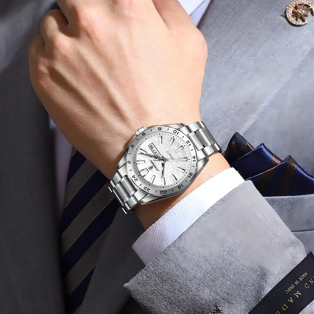 Poedagar 683 Men's Quartz Watch Business Stainless Steel Retro Dial Lightweight Calendar Waterproof Luminous Watch for Men