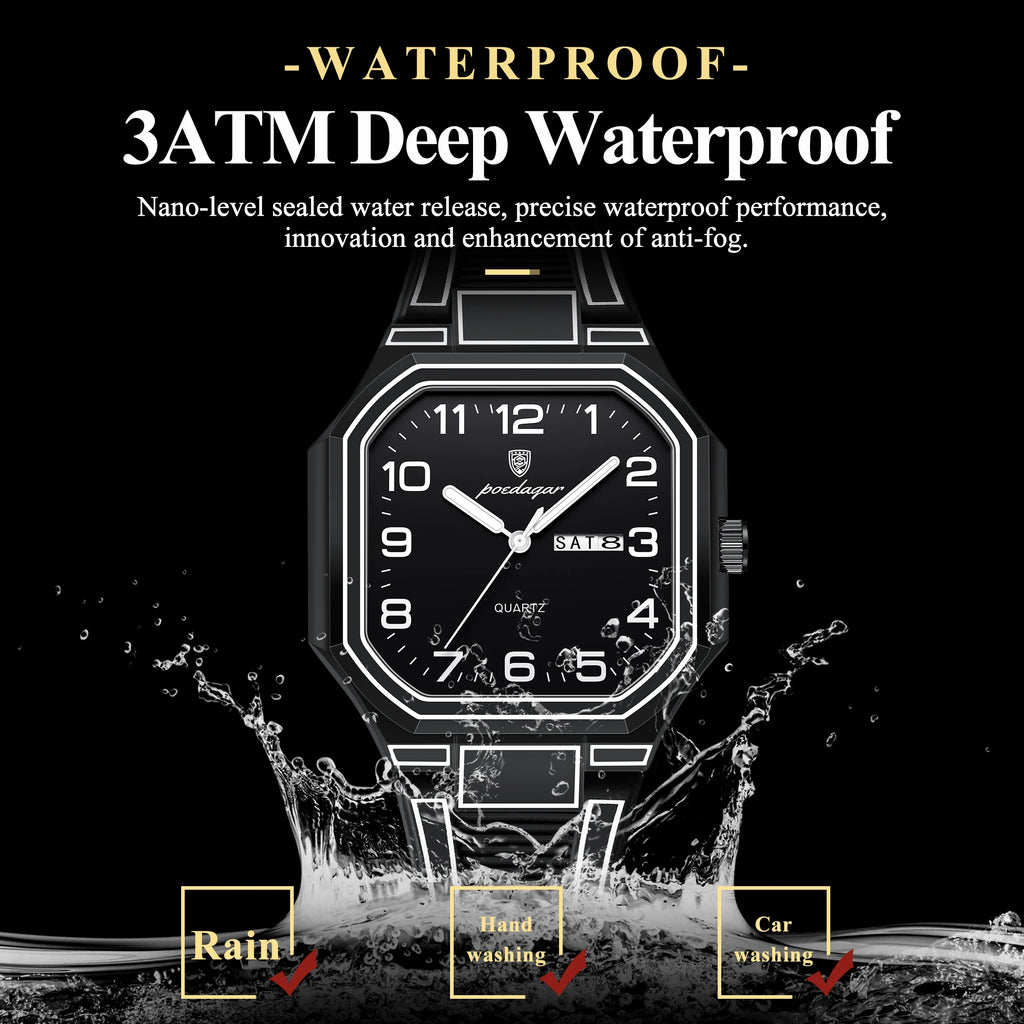 Poedagar 608 Mens Minimalist Watch Quartz Sport Daily Wear Luminous Waterproof Silicone Teenagers Anime Style Montre Homme