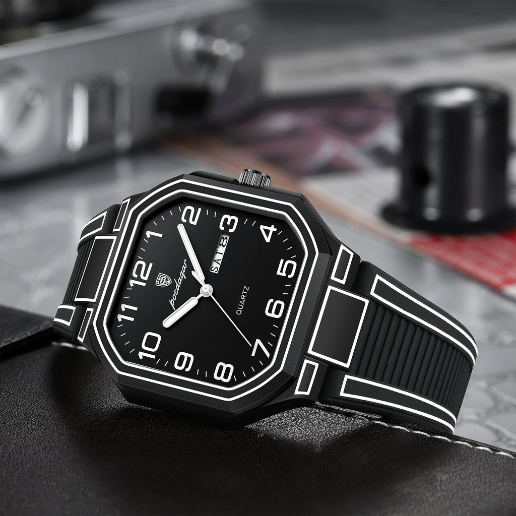Poedagar 608 Mens Minimalist Watch Quartz Sport Daily Wear Luminous Waterproof Silicone Teenagers Anime Style Montre Homme