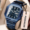 Watch for Men Luxury Poedagar 672 Business Stainless Steel Quartz Wristwatch Square Case Waterproof Luminous Date Men's Watch