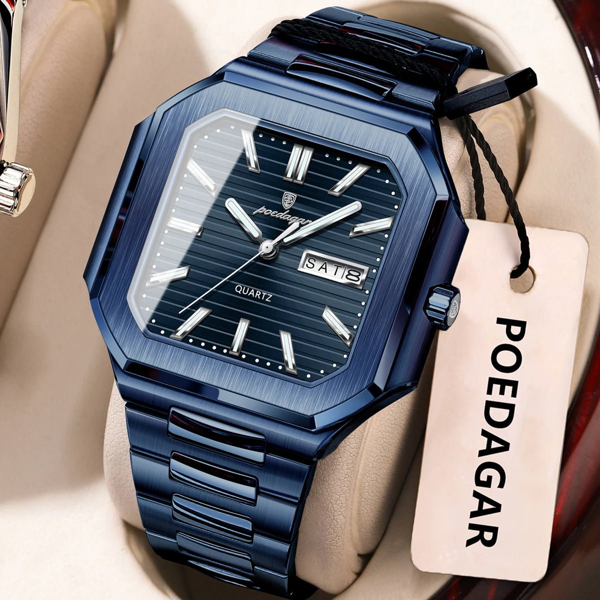 Watch for Men Luxury Poedagar 672 Business Stainless Steel Quartz Wristwatch Square Case Waterproof Luminous Date Men's Watch