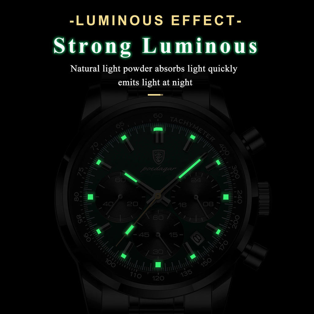 Poedagar 921 Luxury Men's Sports Watch Stainless Steel Wristwatch Montre Waterproof Luminous Chronograph Quartz Watches for Men